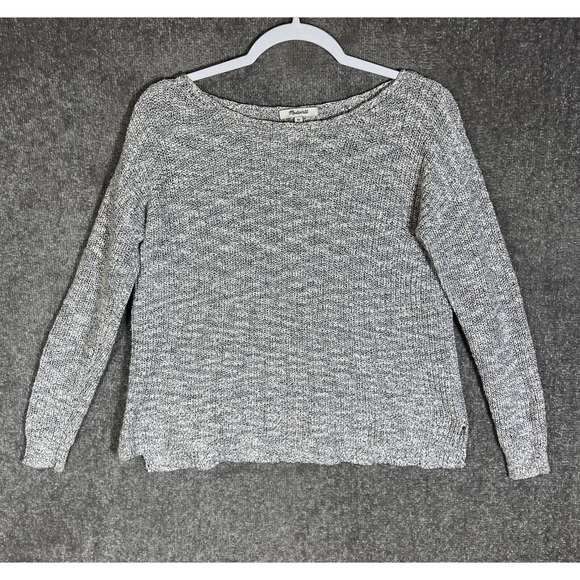 Madewell Long Sleeve Marled Knit Sweater Womens Size XS Gray Side Slits Pullover - Picture 1 of 10